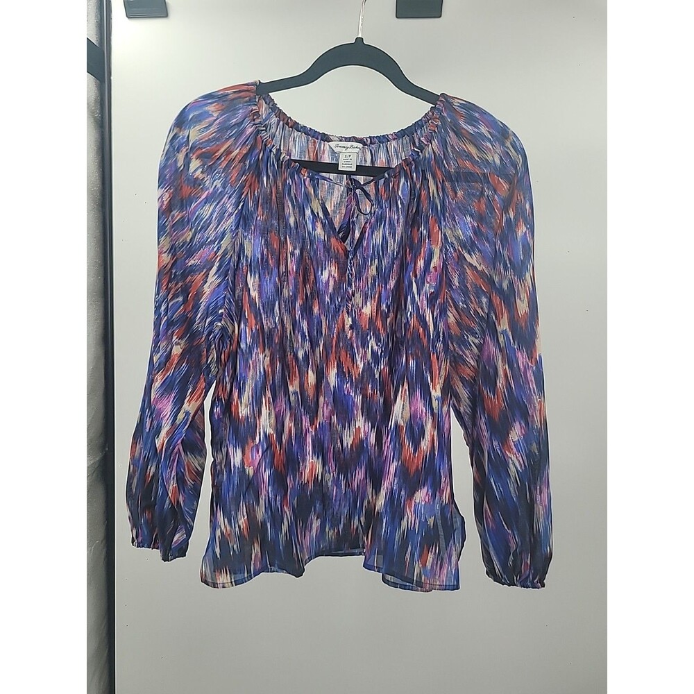 Tommy Bahama Iridescent Ikat Silk Blend Peasant Top Sz S Event Beachy Vacation